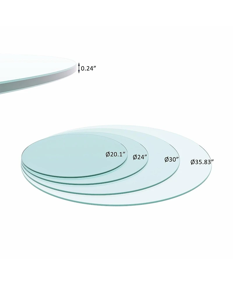 Streamdale Furniture 30" Round Tempered Glass Table Top, 1/4" Thick, Flat Polished Edge