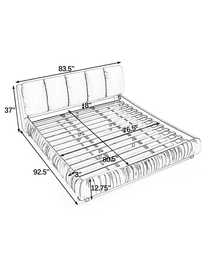 Streamdale Furniture King Size Upholstered Bed Frame with Segmented Velvet Headboard