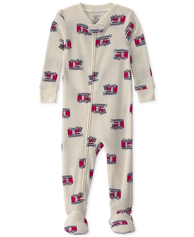 Carters Baby Boys' Firetrucks Thermal Snug Fit Footed Long-Sleeve Pajama