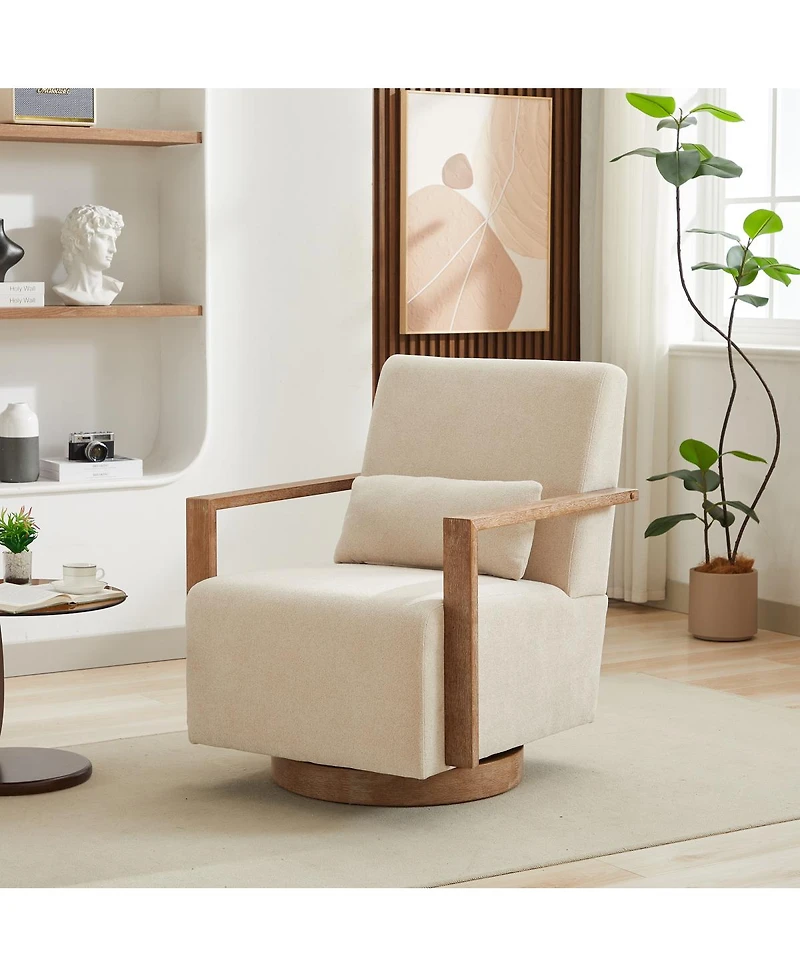 Streamdale Furniture Modern Swivel Upholstered Accent Chair with Solid Wood Armrests