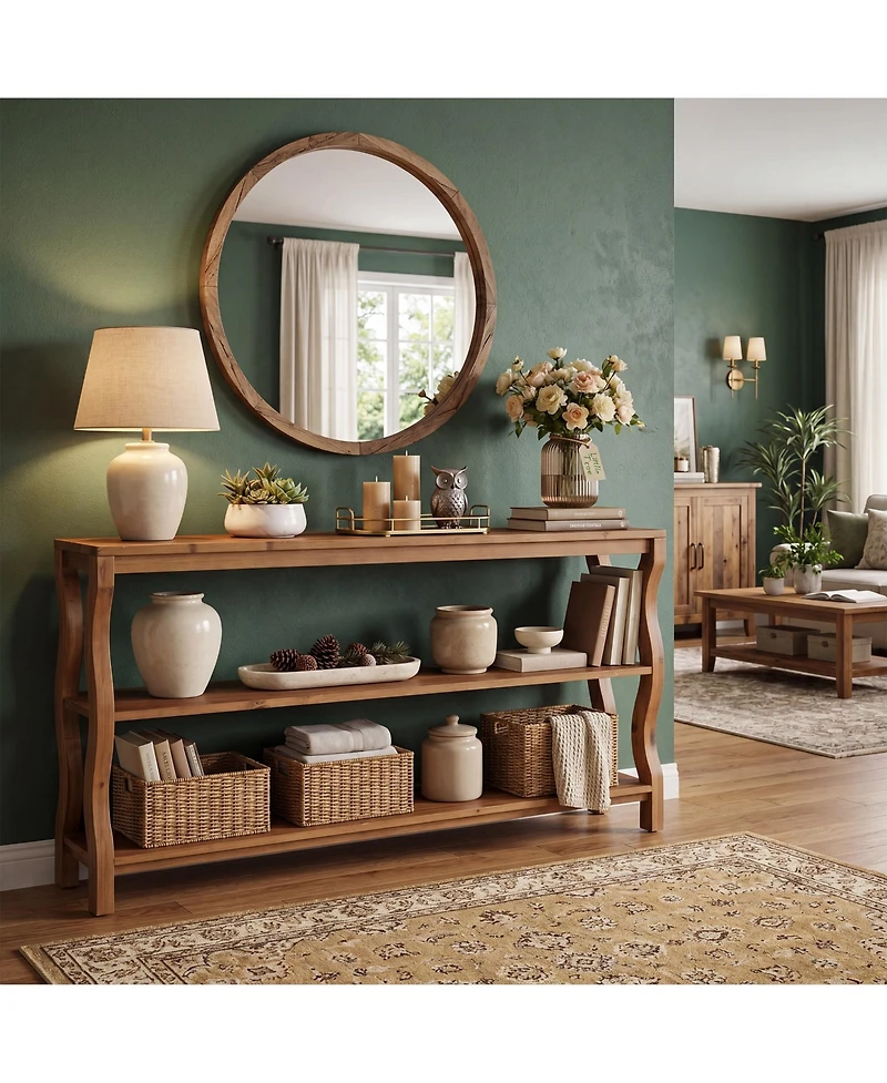 Tribesigns 63" Solid Wood Console Table with 3-Tier Storage, Farmhouse Sofa Table Behind Couch