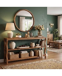 Tribesigns 63" Solid Wood Console Table with 3-Tier Storage, Farmhouse Sofa Table Behind Couch