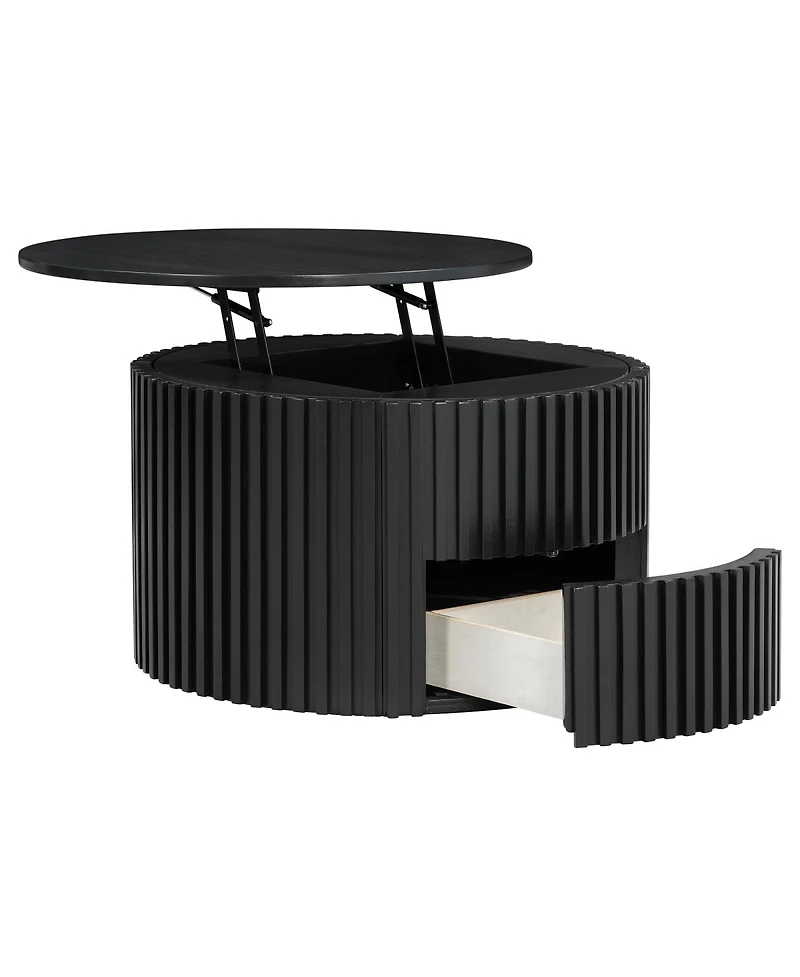 Streamdale Furniture Round Fluted Wood Lift Top Coffee Table with Hidden Storage