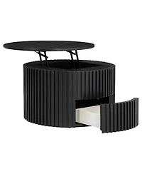 Streamdale Furniture Round Fluted Wood Lift Top Coffee Table with Hidden Storage