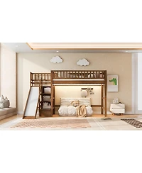 Streamdale Furniture Twin Size Loft Bed with Storage Staircase, Slide and Led Light