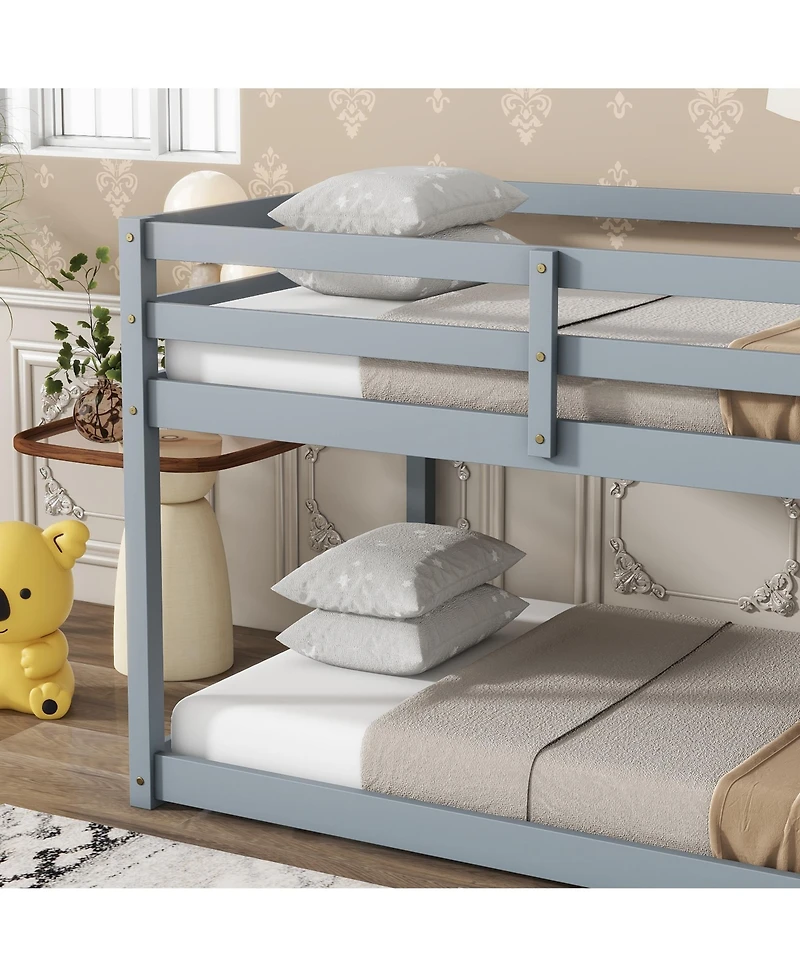 Sailvan Floor Bunk Bed, Wooden, Upper Bed Platforms crafted with Strengthened Slats