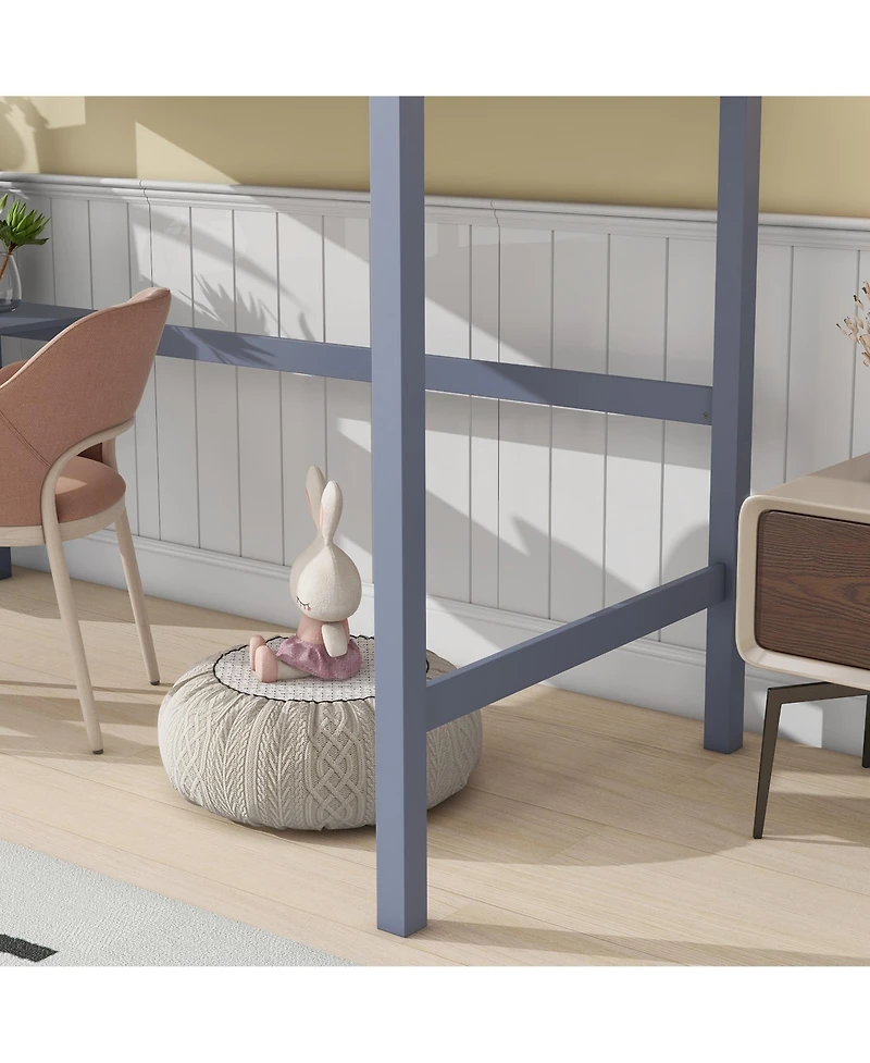 Sailvan Twin High Loft Bed, Rubber Wood Bed with Safety Guardrail, built-in desk, ladder