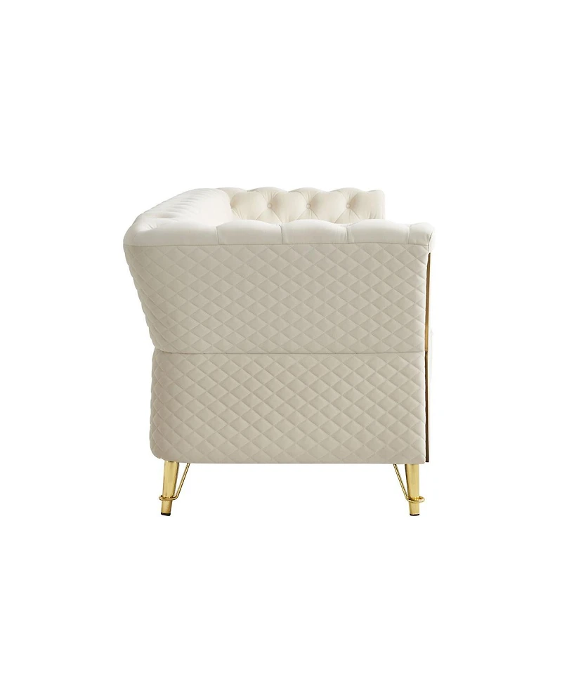 Streamdale Furniture Modern Tufted Velvet Sofa 87.4 inch for Living Room Beige Color