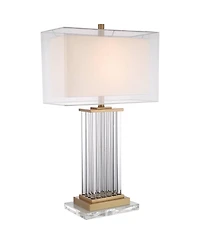 Vienna Full Spectrum Darcia Modern Table Lamp with Clear Acrylic Riser 29" Tall Crystal Sheer Outer Linen Inner Shade for Bedroom House Home