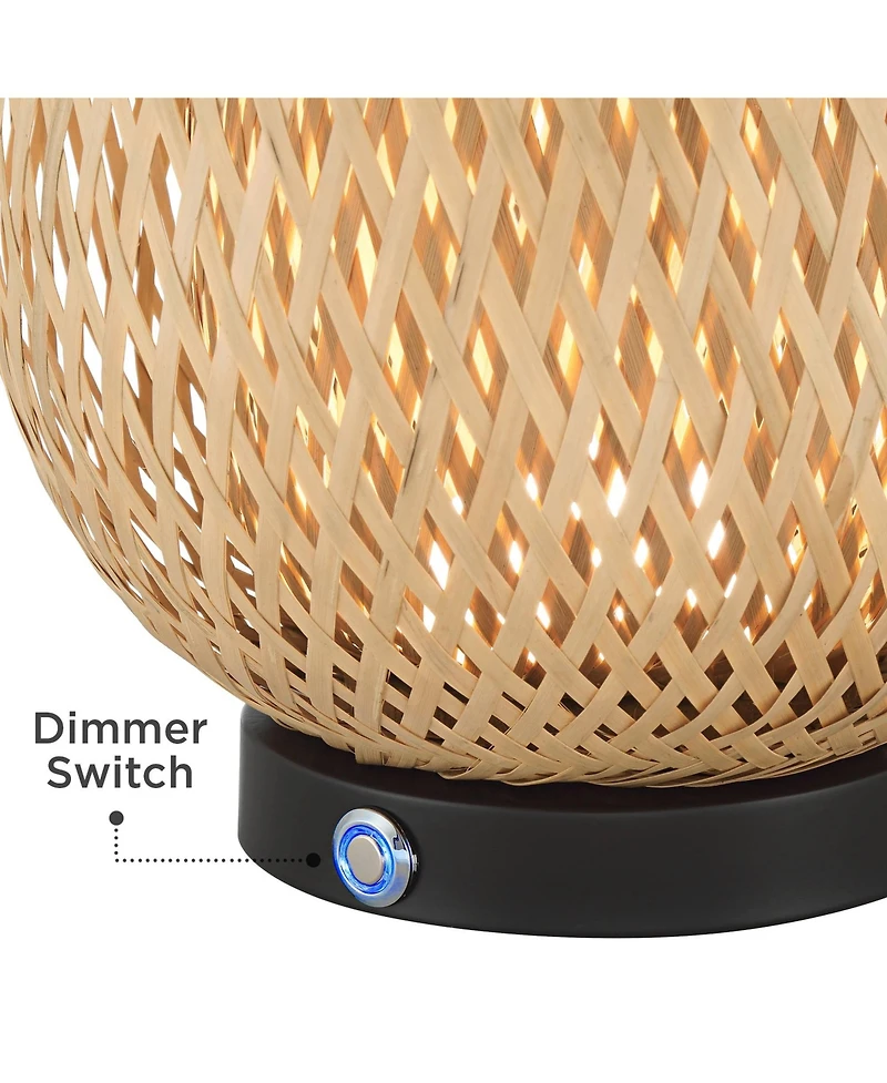 360 Lighting Beliz 12" High Small Farmhouse Rustic Accent Table Lamp Rattan 3-Way Cordless Finish Living Room