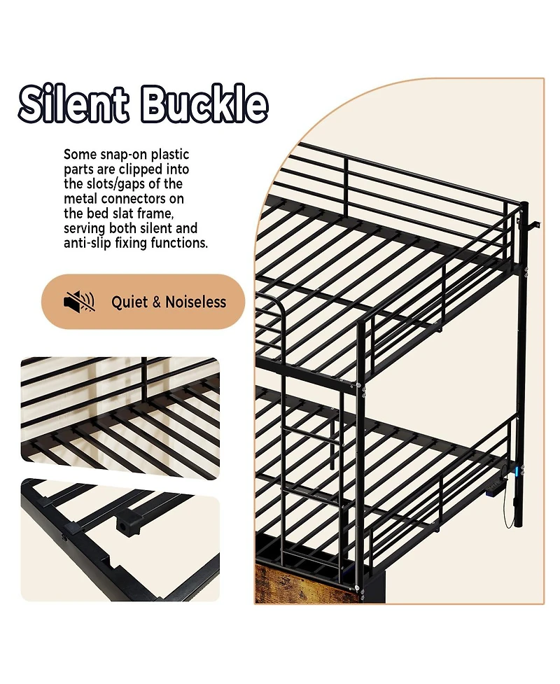 Streamdale Furniture Twin Over Twin Metal Bunk Bed with Ladder and Guardrail