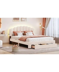 Streamdale Furniture Teddy Fleece Queen Upholstered Platform Bed with Drawer