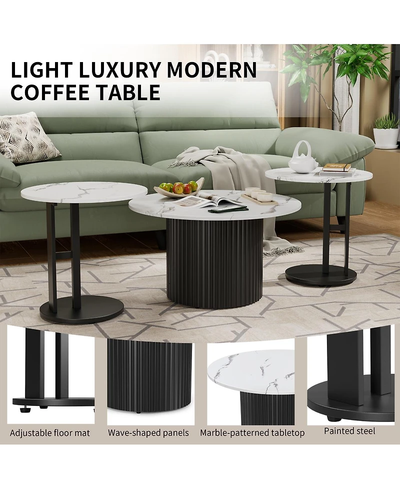 Streamdale Furniture 3-Piece Modern Nesting Coffee Table Set with Faux Marble Top and Metal Legs