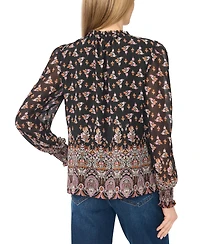 CeCe Women's V-Neck Keyhole-Tie Ruffle Long-Sleeve Blouse