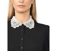 CeCe Women's Scallop-Trim Collared Short-Sleeve Button-Front Top