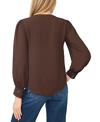CeCe Women's Lace-Cuff Button-Front V-Neck Blouse