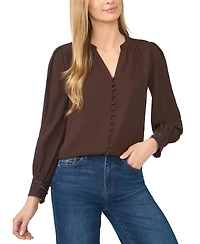 CeCe Women's Lace-Cuff Button-Front V-Neck Blouse