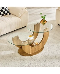 Streamdale Furniture Creative U-Shaped Double-Tier Glass Coffee Table with Wood-Grain Base