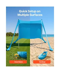 Mountaintop Beach Tent Sun Shelter, UPF50+ Pop-Up Canopy, 6.6ft Tall, Sandbags, Support Poles and Sand Shovels for Small Family Shade