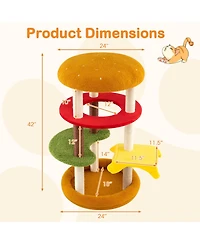Hongge 42 Inch Burger-Shaped Multi-Level Cat Tree with Padded Top Perch