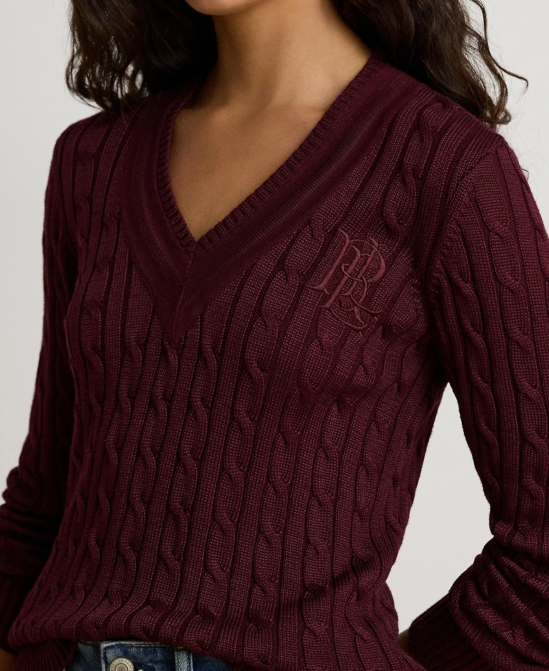 Lauren Ralph Women's Long-Sleeve V-Neck Cable Knit Sweater