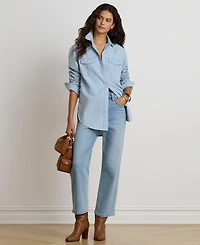 Lauren Ralph Women's Long-Sleeve Chambray Woven Shirt