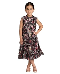 Mac Duggal Girls 2-14 Sleeveless Mesh Ruffle High Neck Dress