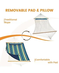 Piscifun Two Person Rope Hammock With Detachable Pad Spreader Bar Tree Straps Carabiners 450 Lbs Weight Capacity