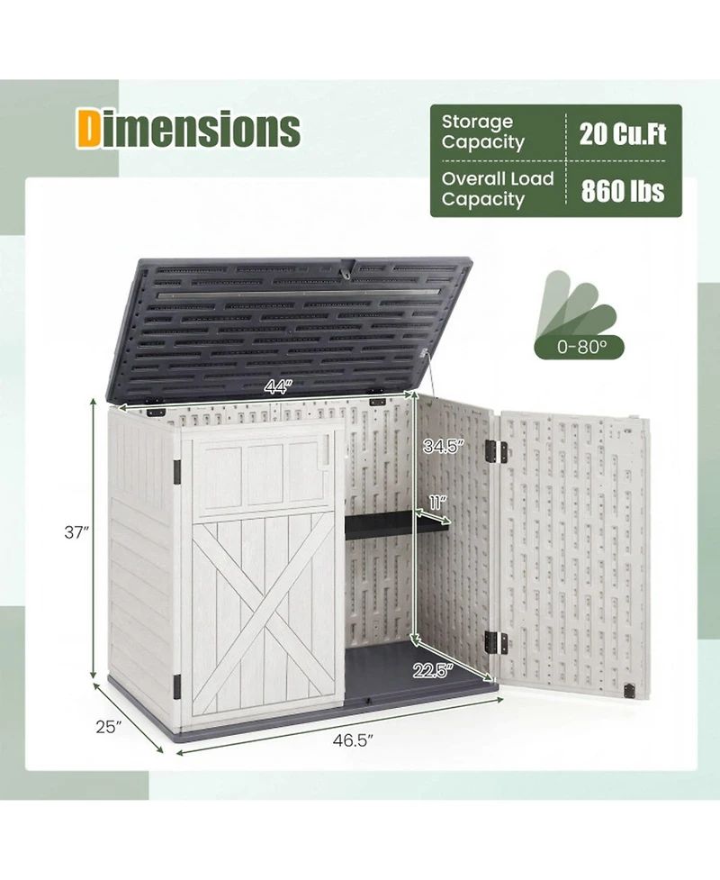 Sugift Horizontal Resin Storage Shed With Adjustable Shelf