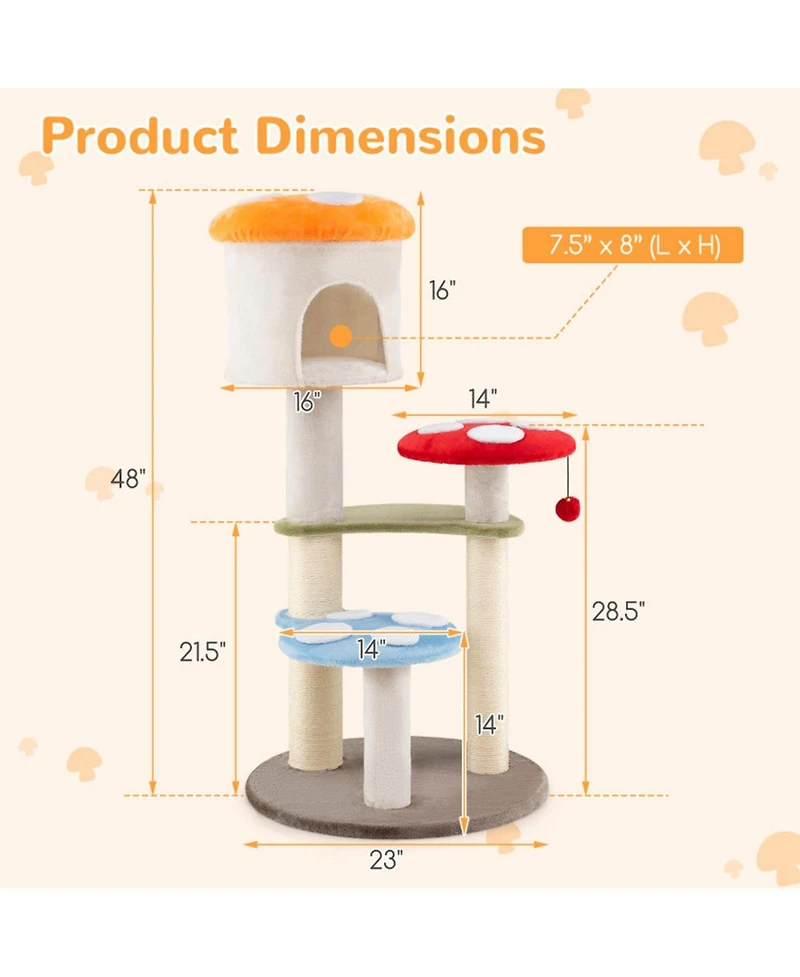 Hongge Mushroom-Shaped Cat Tree with Sisal Scratching Posts