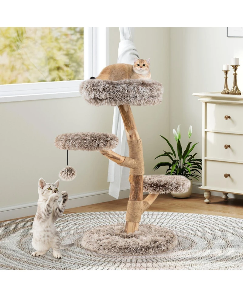Hongge Pear Wood Cat Tree with Jute Scratching Posts, 35.5 Inch