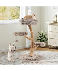 Hongge Pear Wood Cat Tree with Jute Scratching Posts, 35.5 Inch