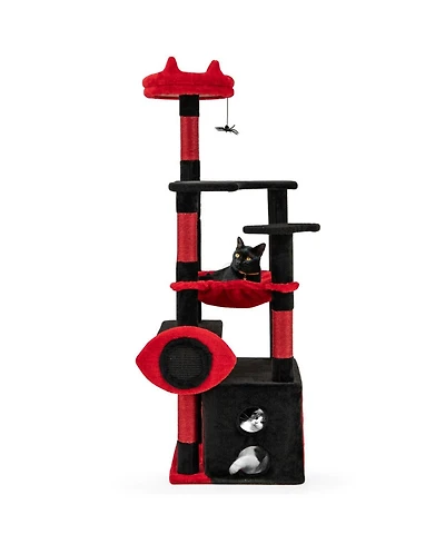 Hongge Gothic Cat Tree Tower with Dangling Spider Toy, 52 Inch