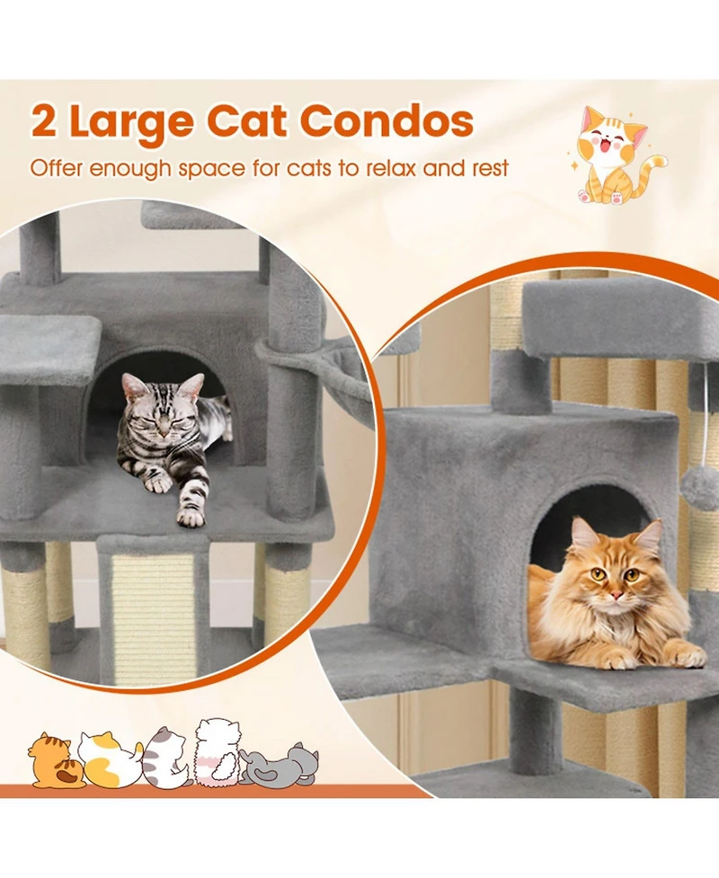 Hongge 65 Inch Tall Cat Tree Featuring Three Upholstered Perches