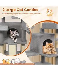 Hongge 65 Inch Tall Cat Tree Featuring Three Upholstered Perches