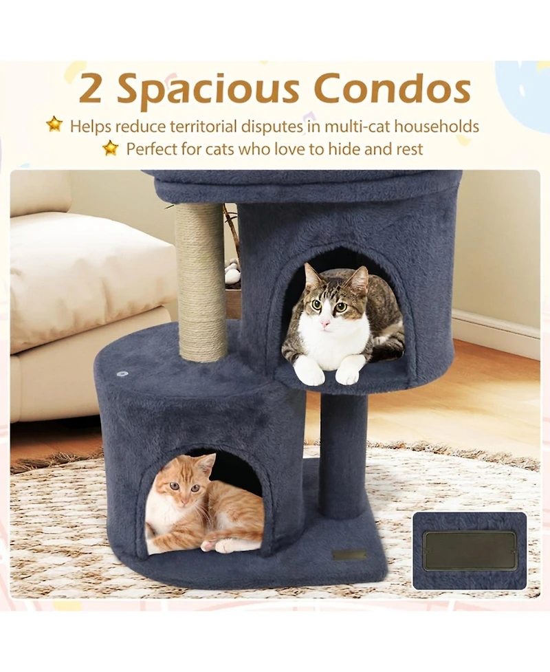 Hongge Dual-Condo 26 Inch Cat Tower with Wide Cushioned Perch