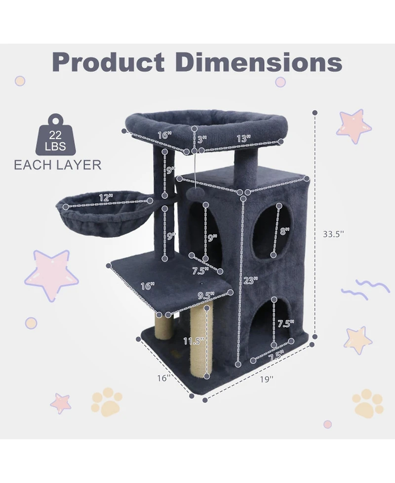 Hongge Five-Level 33.5 Inch Kitten Tower with Two-Tier Cat Condo