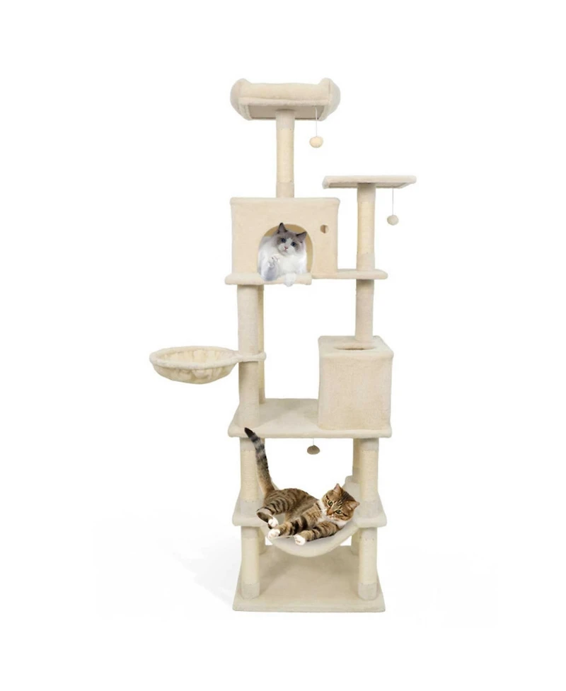 Hongge 80 Inch Extra Tall Multi-Cat Tree with Skylight Condo