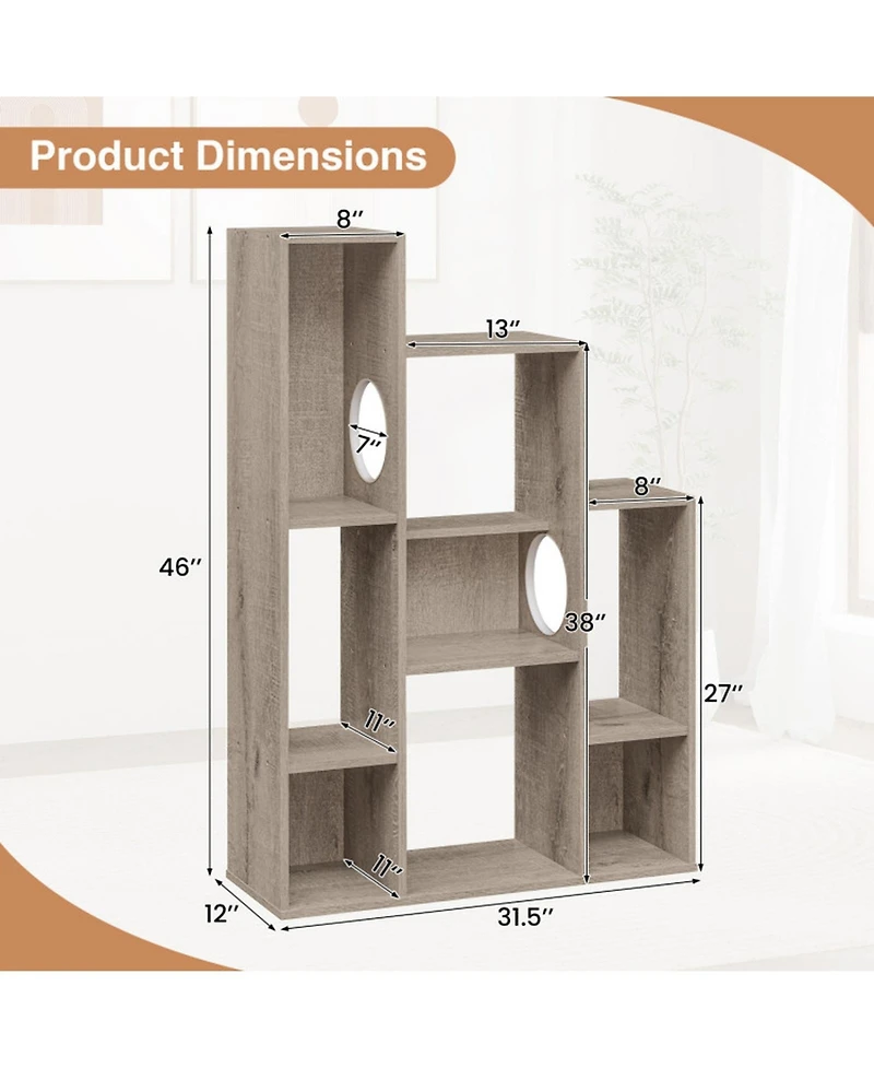 Hongge Modern Cat Bookshelf Tree with 8-Section Storage Cabinet