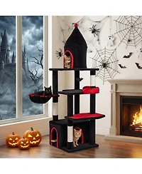Hongge Gothic 63 Inch Cat Tree with Elevated Top Cave for Large Cats