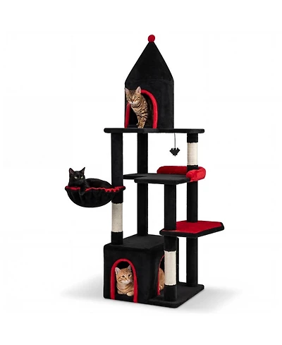 Hongge Gothic 63 Inch Cat Tree with Elevated Top Cave for Large Cats