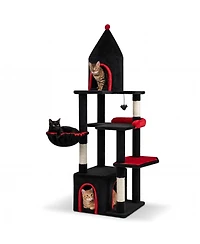 Hongge Gothic 63 Inch Cat Tree with Elevated Top Cave for Large Cats