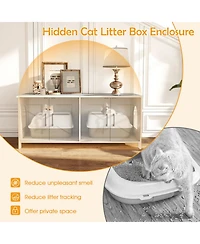 Hongge 48 in Cat Litter Box Enclosure for 2 Cats with Barn Doors and Large Tabletop