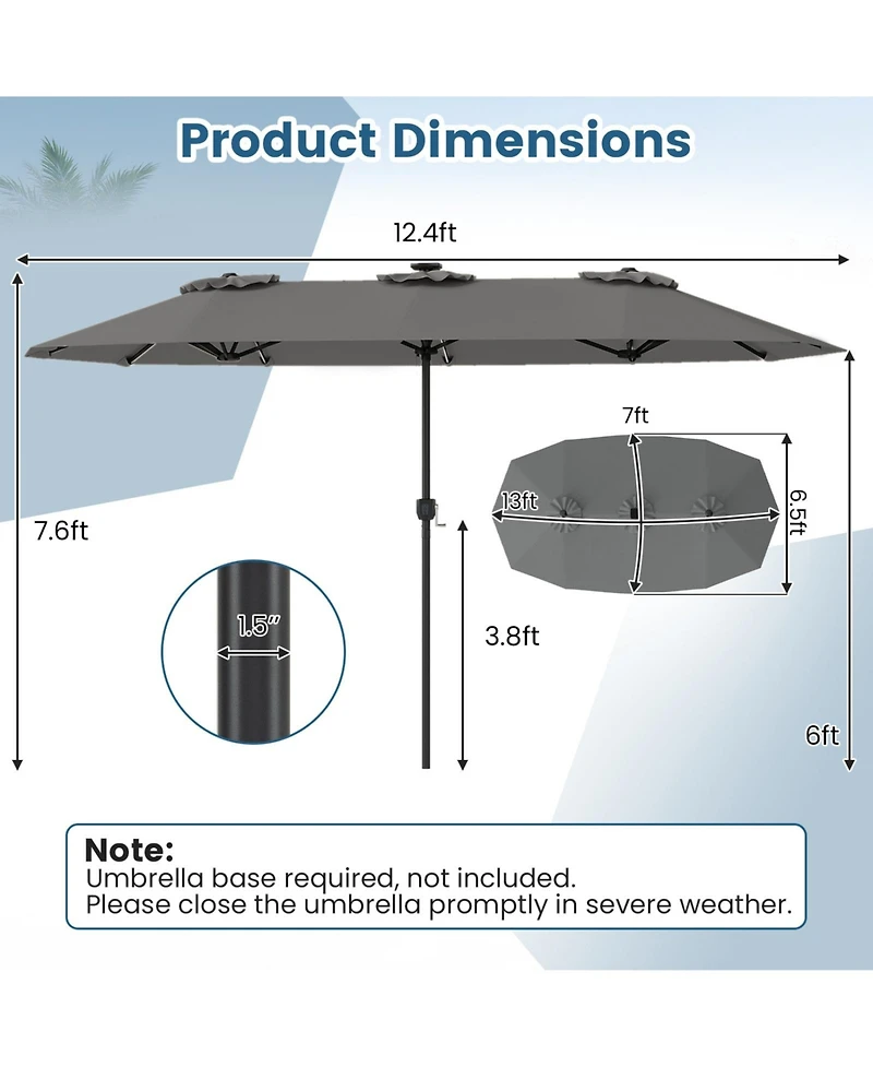 Sugift 13 Feet Double-Sided Patio Umbrella with Color Changing Flowing Solar Led Lights