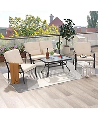 Gymax Set of Patio Metal Chairs Outdoor Dining Seat Heavy Duty with Cushions Garden