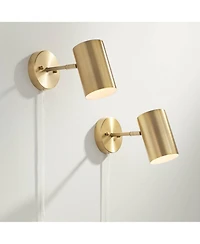 360 Lighting Carla Modern Wall Lamps Set of 2 Polished Brass Plug-in 5" Light Fixture Cylinder Down Metal Shade for Bedroom Reading Living Room Home