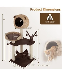 Hongge Multi-Level Cat Tree Tower with Woven Cattail Condo, 48 Inch