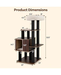 Hongge 53.5 Inch Wooden Cat Tower with Extra-Wide Padded Top Perch