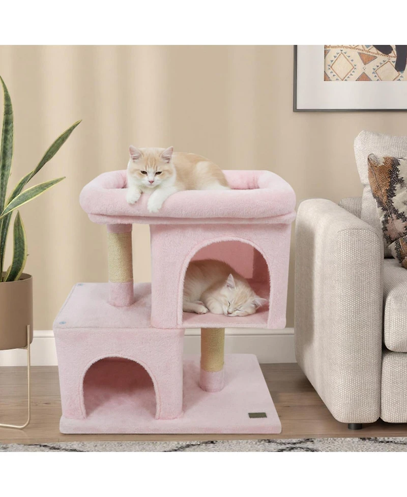 Hongge Low-Profile Cat Tower with Two Roomy Cat Condos, 25.5 Inch