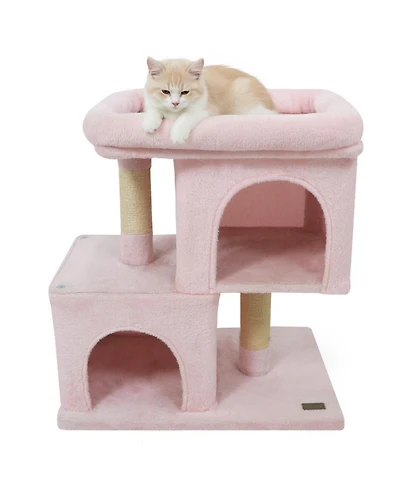 Hongge Low-Profile Cat Tower with Two Roomy Cat Condos, 25.5 Inch